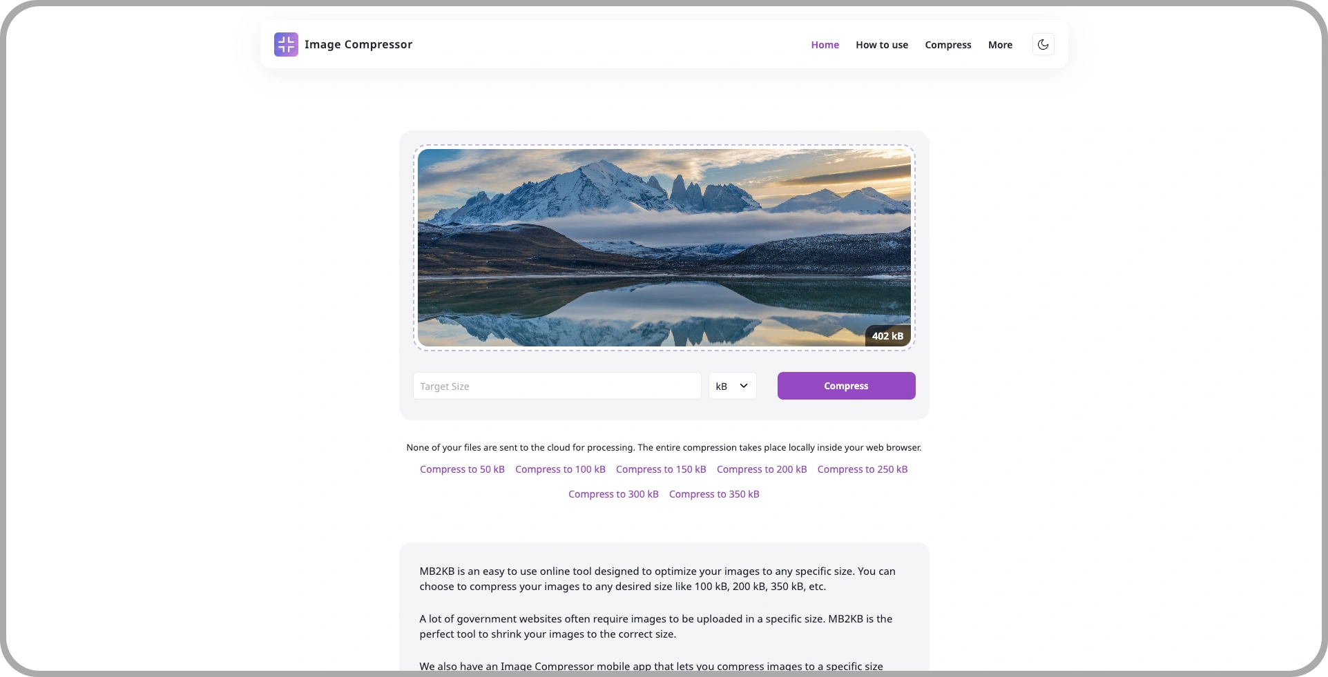 Upload an image to mb2kb